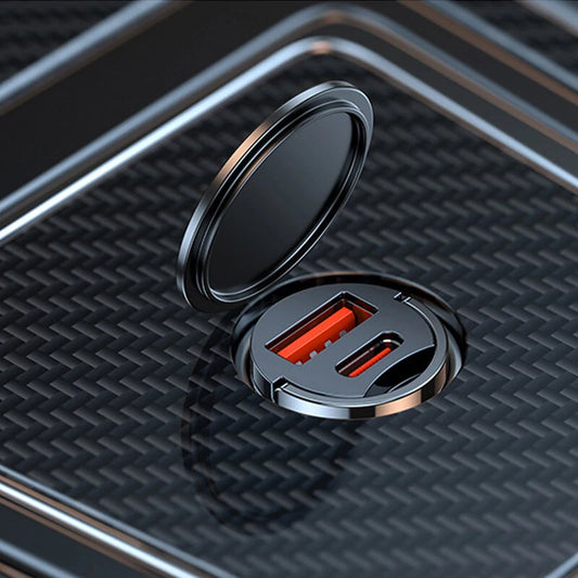 36W Mini Car Charger Adapter with PD Fast Charging Dual USB Ports Car Conversion Plug One To Two Car USB Interface - Grey