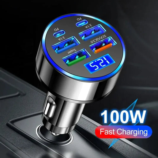250W PD Car Charger QC3.0 Fast Charge with Digital Display Plug Car Charger Socket Flash Charge Digital Display Car Charger - A