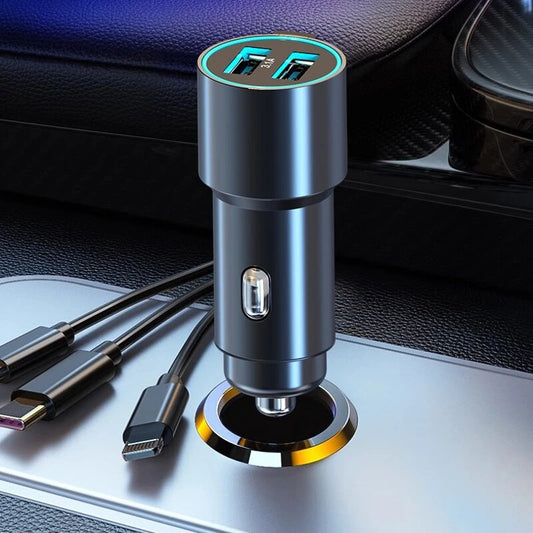 100W Car Charger Dual USB Super Fast Quik Charging Car Lighter One To Three With Wire Metal