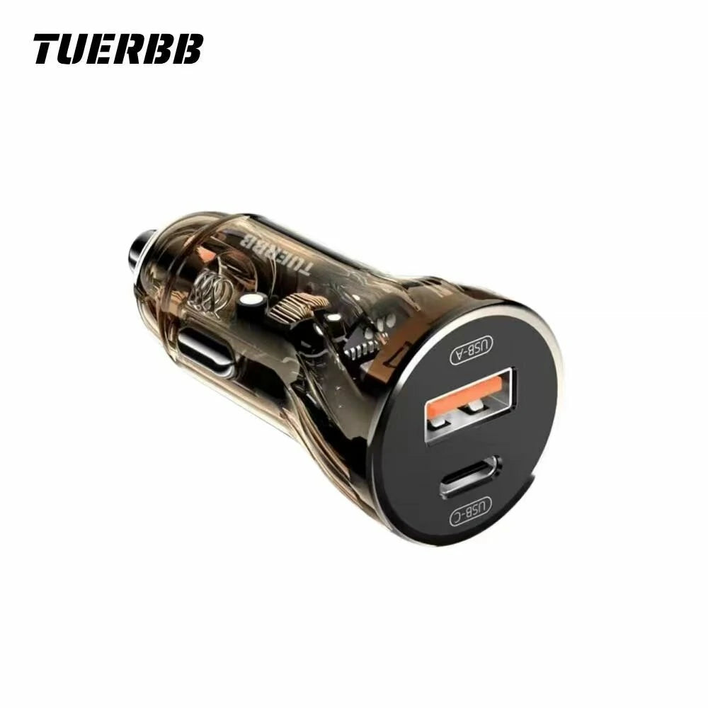 TUERBB CC01 Car Charger Fast Charging PD 30W QC4.0 USB with Blue LED Breathing Lights for iPhone 14 13 Pro Max - Blue 1PC