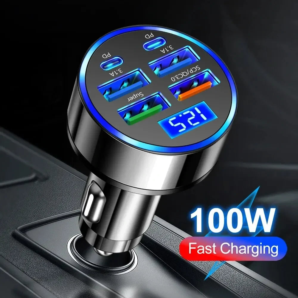 250W PD Car Charger QC3.0 Fast Charge with Digital Display Plug Car Charger Socket Flash Charge Digital Display Car Charger - A
