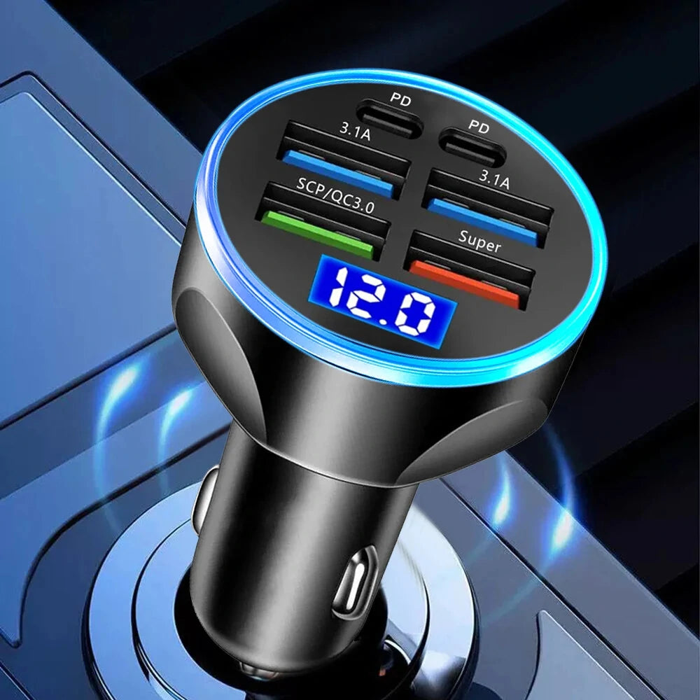 250W PD Car Charger QC3.0 Fast Charge with Digital Display Plug Car Charger Socket Flash Charge Digital Display Car Charger - A