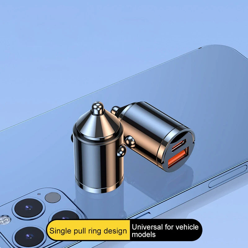 36W Mini Car Charger Adapter with PD Fast Charging Dual USB Ports Car Conversion Plug One To Two Car USB Interface - Grey