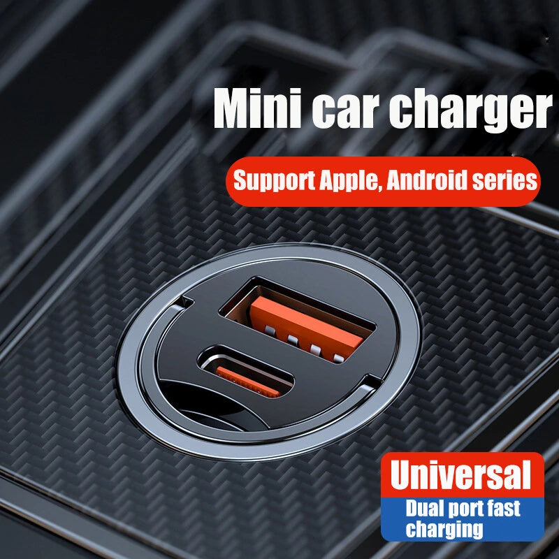 36W Mini Car Charger Adapter with PD Fast Charging Dual USB Ports Car Conversion Plug One To Two Car USB Interface - Grey
