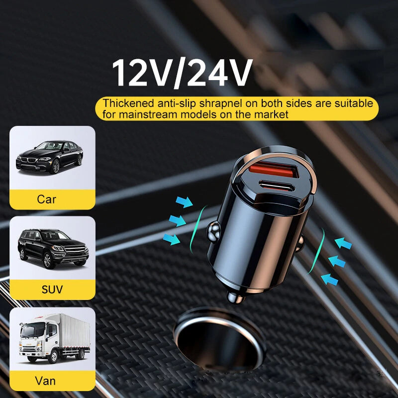 36W Mini Car Charger Adapter with PD Fast Charging Dual USB Ports Car Conversion Plug One To Two Car USB Interface - Grey