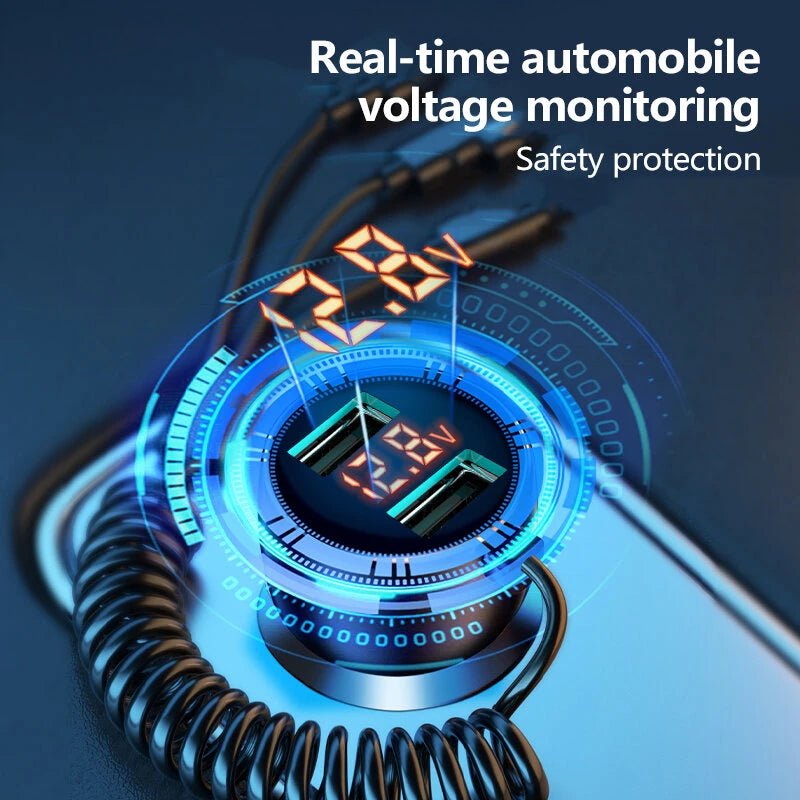 100W Car Charger Dual USB Super Fast Quik Charging Car Lighter One To Three With Wire Metal