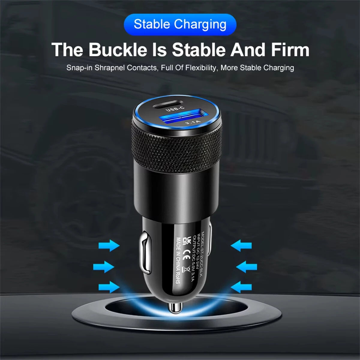 3.1A USB Car Charger Type C Fast Charging Phone Adapter Dual-Port Charging For Xiaomi Huawei PD Phone Charger Adapter Socket